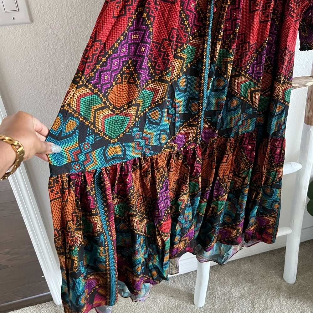 Farm Rio Yawanawa Stripes Midi Maxi Long Sleeve Mutlicolor Printed Dress - Picture 7 of 10